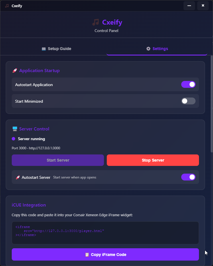 Cxeify Control Panel